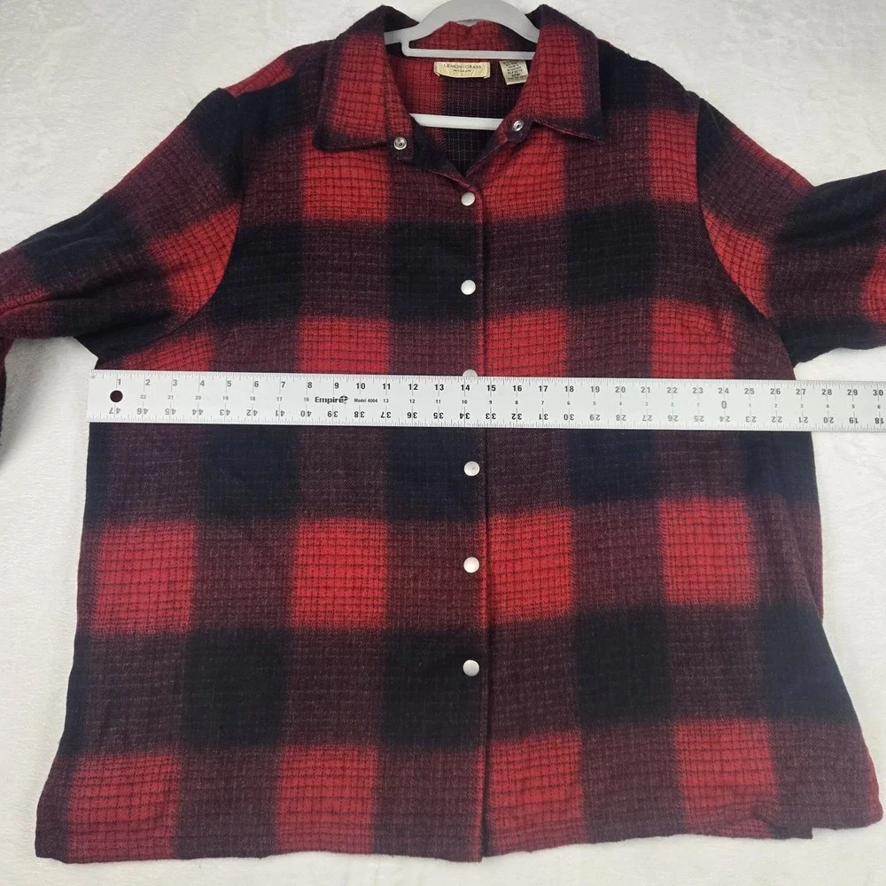 Lemon Grass Women's Red‎ Black Plaid Shacket Size 22W Snaps Wool - Picture 5 of 11